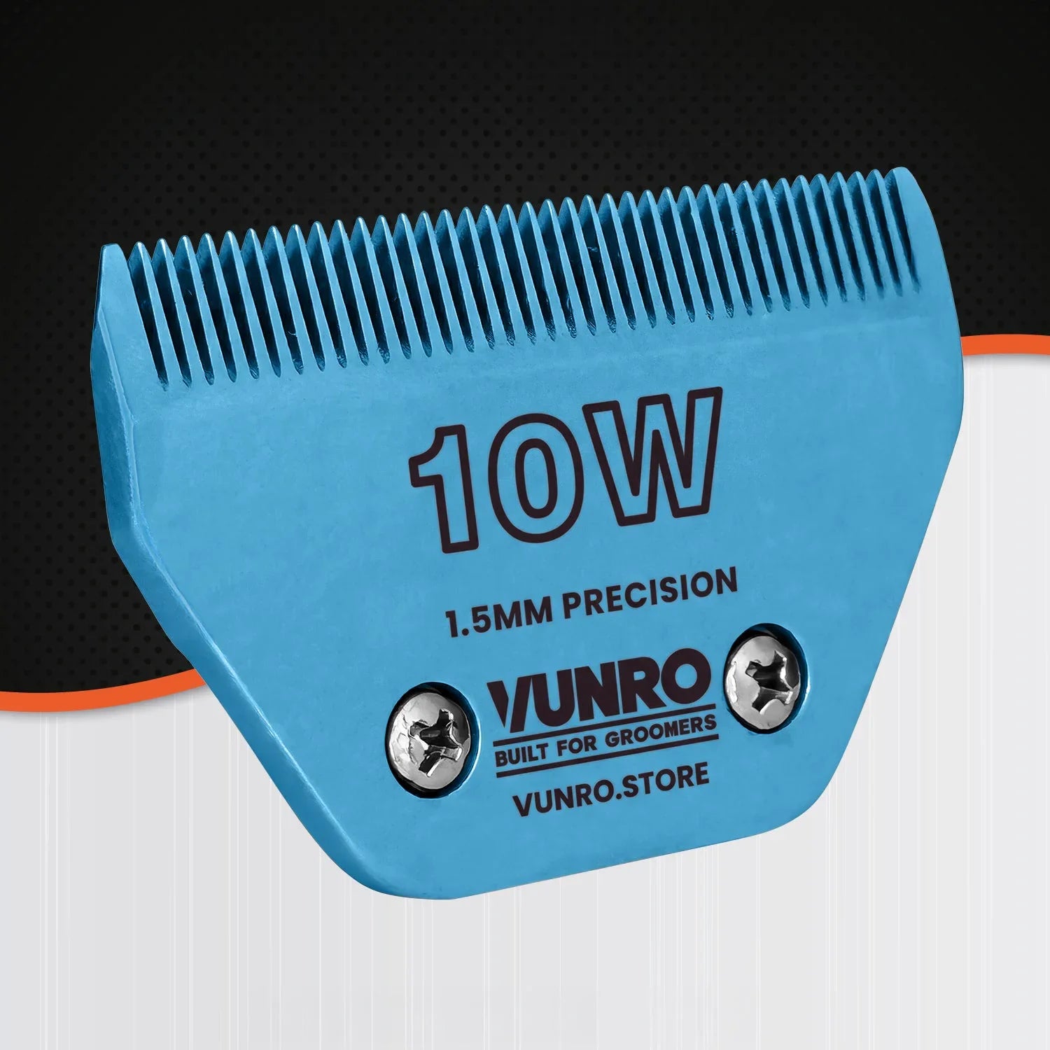 VUNRO 10W Wide Blue Steel dog clipper blade front right view