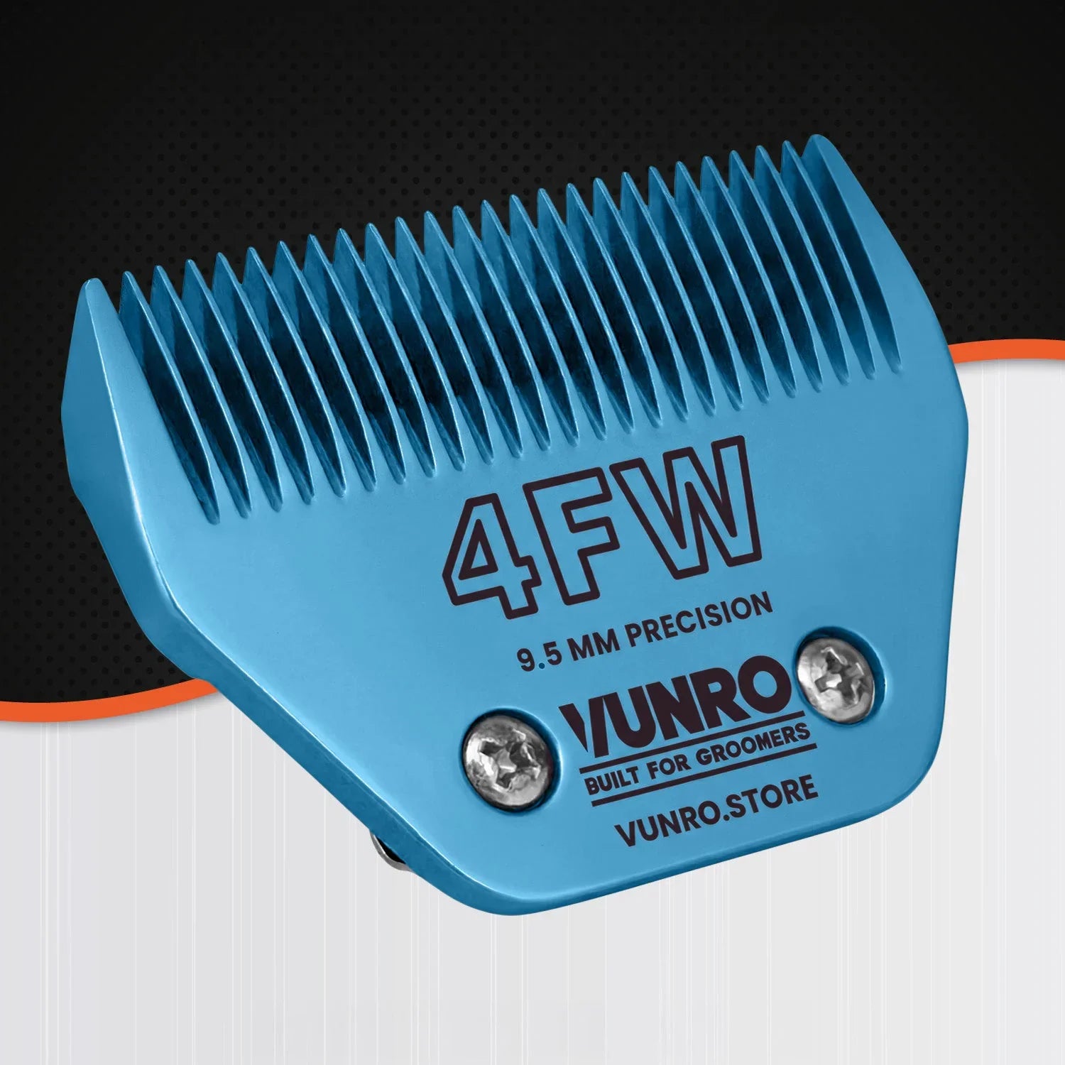 VUNRO 4FW Wide Blue Steel dog clipper blade front right view